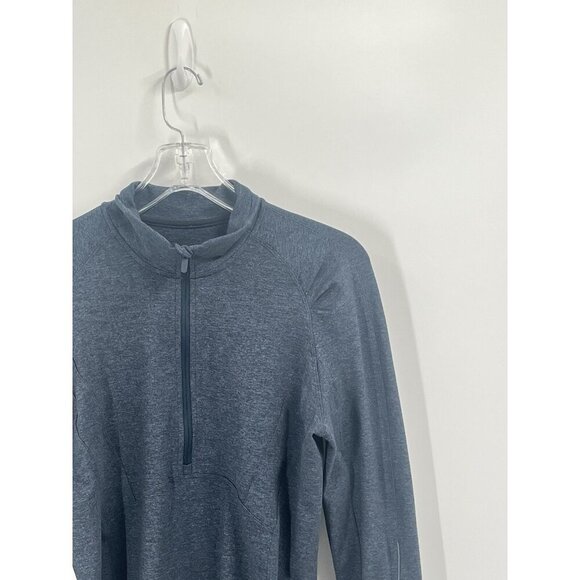 Lululemon Extra Mile 1/2 Zip Heathered Nocturnal Teal / Black Sz 10 - Picture 2 of 6